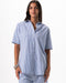 Female Blue Striped Oversized Short Sleeve Shirt