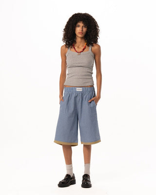 Female Blue Wide Leg Boxer Jorts Jorts IN YOUR SHOE S 