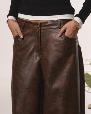 Female Brown Baggy Leather Pants Leather Pants IN YOUR SHOE 38 