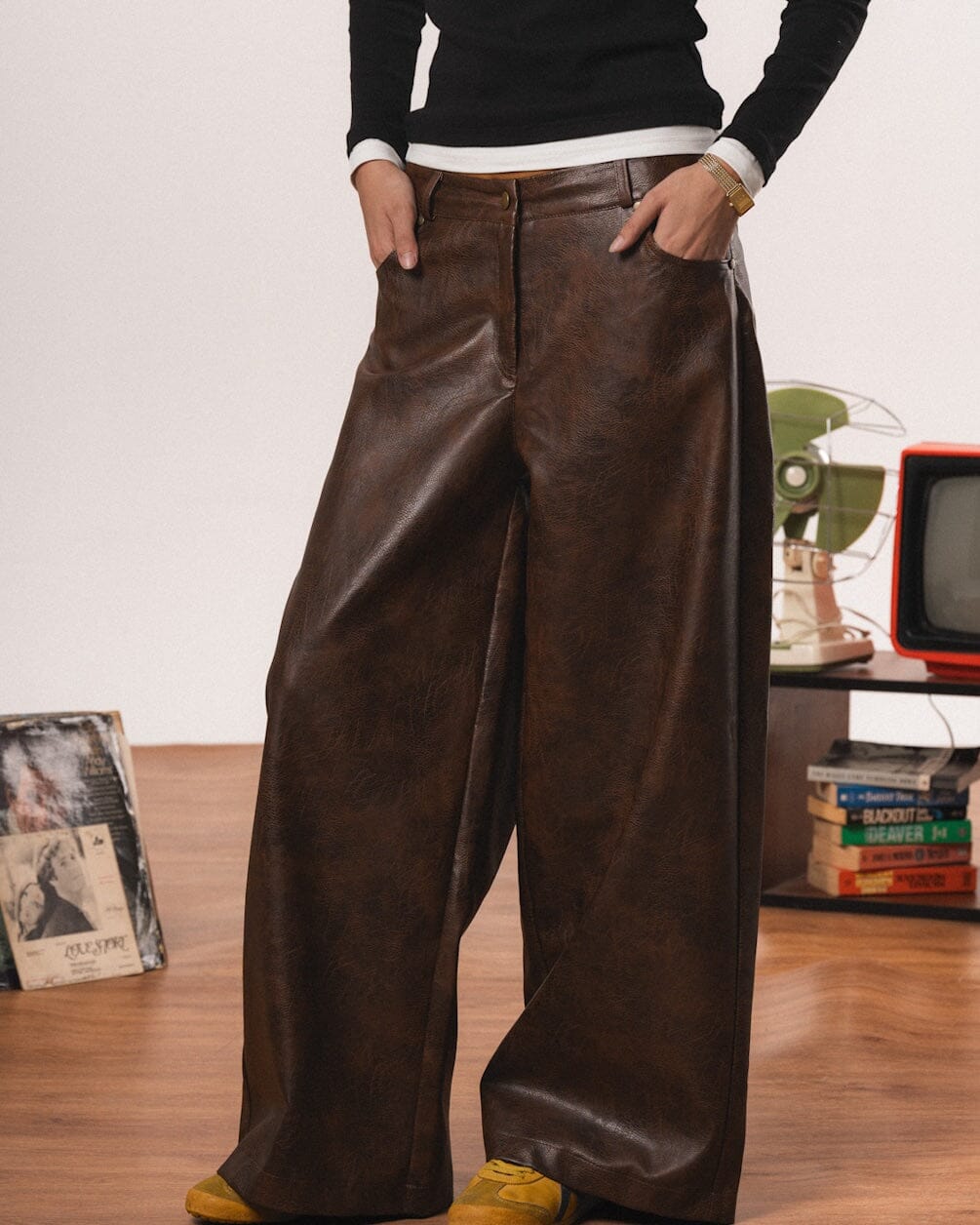 Female Brown Baggy Leather Pants Leather Pants IN YOUR SHOE 40 