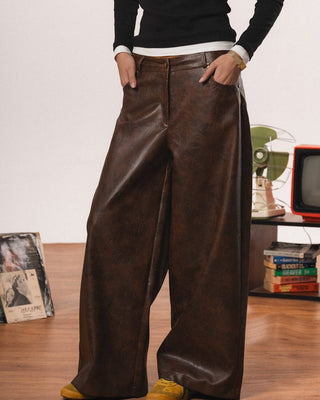 Female Brown Baggy Leather Pants Leather Pants IN YOUR SHOE 40 