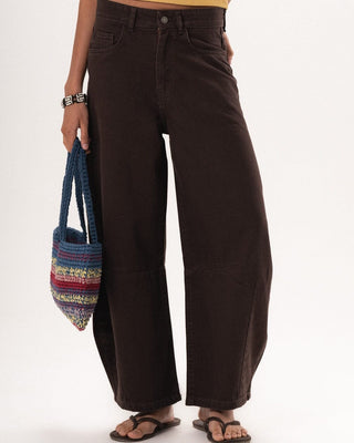Female Brown Mid-Rise Barrel Leg Jeans Jeans IN YOUR SHOE 36 