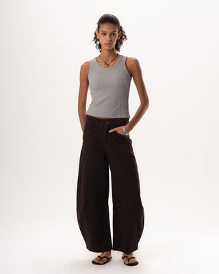 Female Brown Mid-Rise Barrel Leg Jeans Jeans IN YOUR SHOE 34 