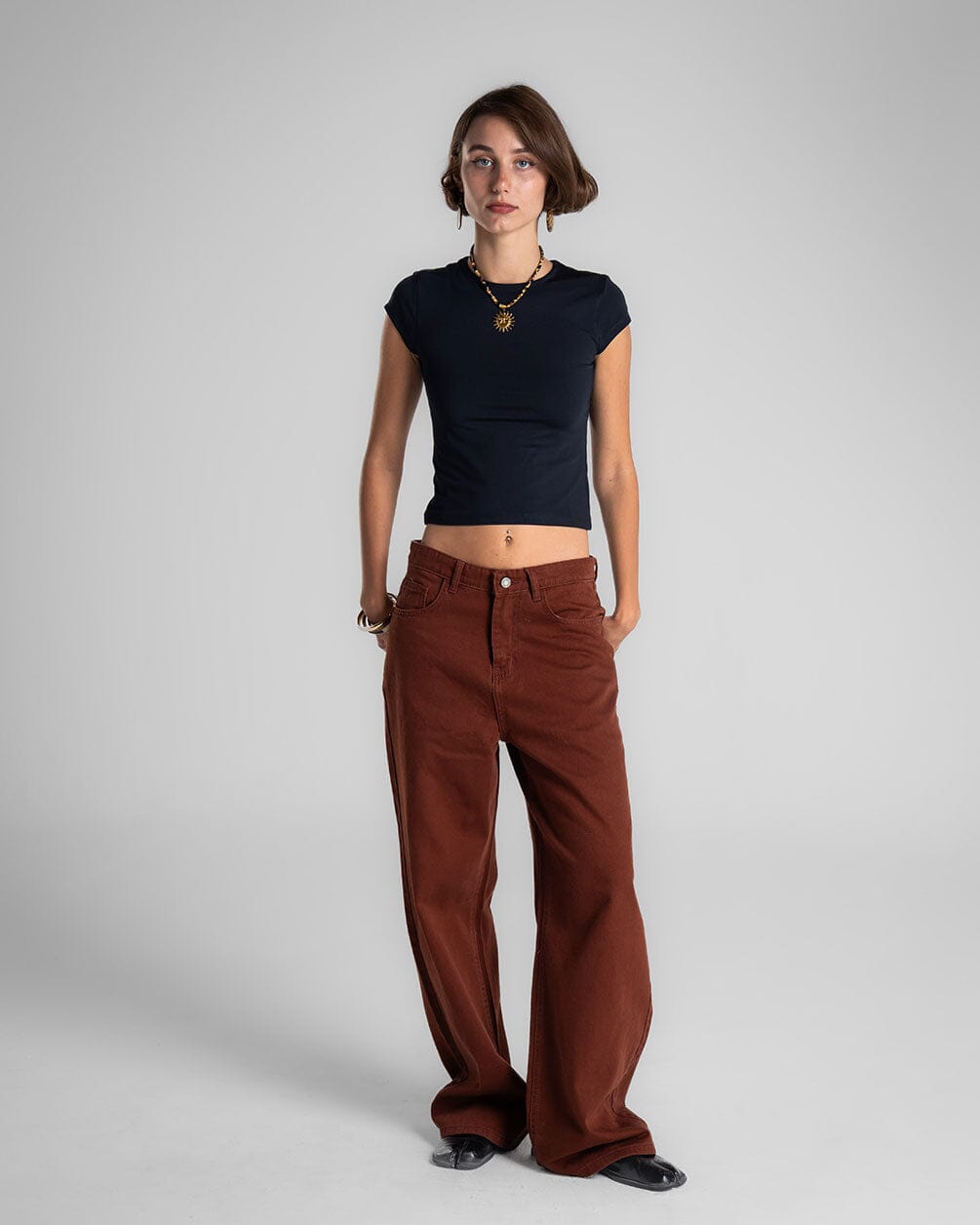 Female Brown Oversized Jeans Jeans IN YOUR SHOE 34 