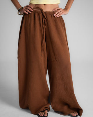 Female Brown Super Oversized Crinkled Pants Linen Pants IN YOUR SHOE 