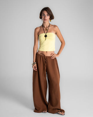 Female Brown Super Oversized Crinkled Pants Linen Pants IN YOUR SHOE S-M 