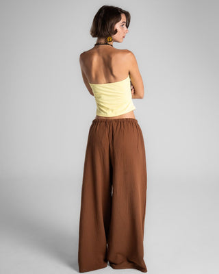 Female Brown Super Oversized Crinkled Pants Linen Pants IN YOUR SHOE 