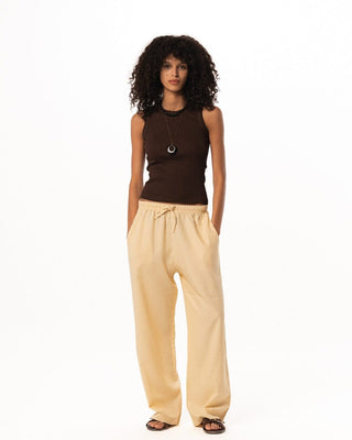 Female Butter Yellow Linen Wide Leg Pants Linen Pants IN YOUR SHOE S 