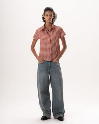 Female Fuchsia Plaid Fitted Shirt Fitted Shirts IN YOUR SHOE S 