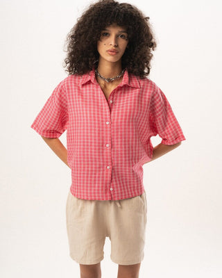 Female Fuchsia Plaid Oversized Shirt Oversized Shirts IN YOUR SHOE M 