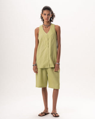 Female Green Oversized Linen Vest Linen Vest IN YOUR SHOE S 