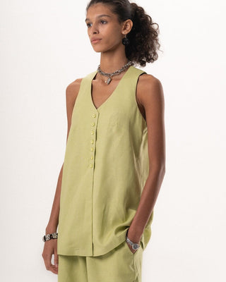 Female Green Oversized Linen Vest Linen Vest IN YOUR SHOE L 