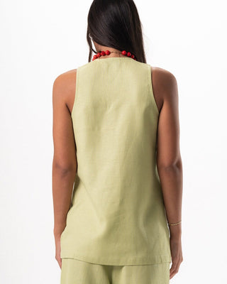 Female Green Oversized Linen Vest Linen Vest IN YOUR SHOE L 