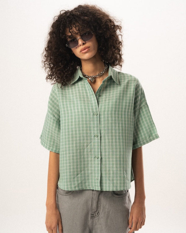 Female Green Plaid Oversized Shirt