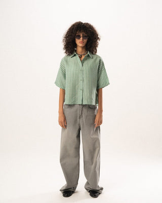 Female Green Plaid Oversized Shirt Oversized Shirts IN YOUR SHOE S 