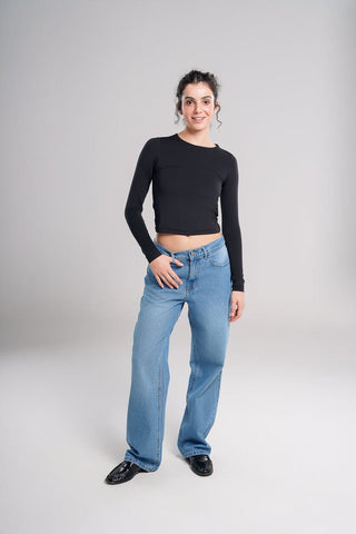 Female Medium Blue Contrast Badge Straight Jeans Jeans IN YOUR SHOE 34 