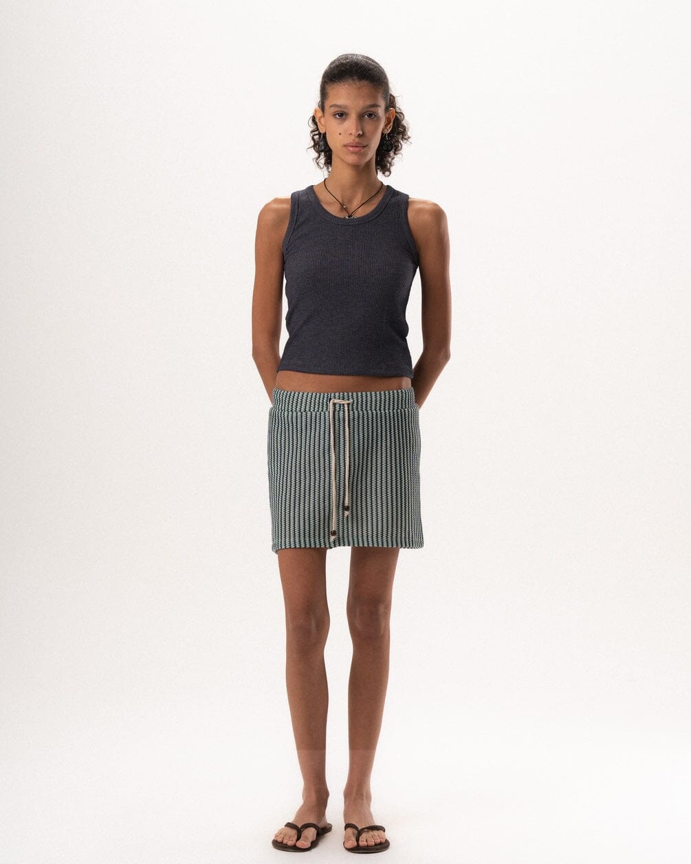 Female Navy & Aqua Mini Crochet Skirt Skirt IN YOUR SHOE S 