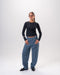 Female Navy Blue Barrel Fit Cropped Pants