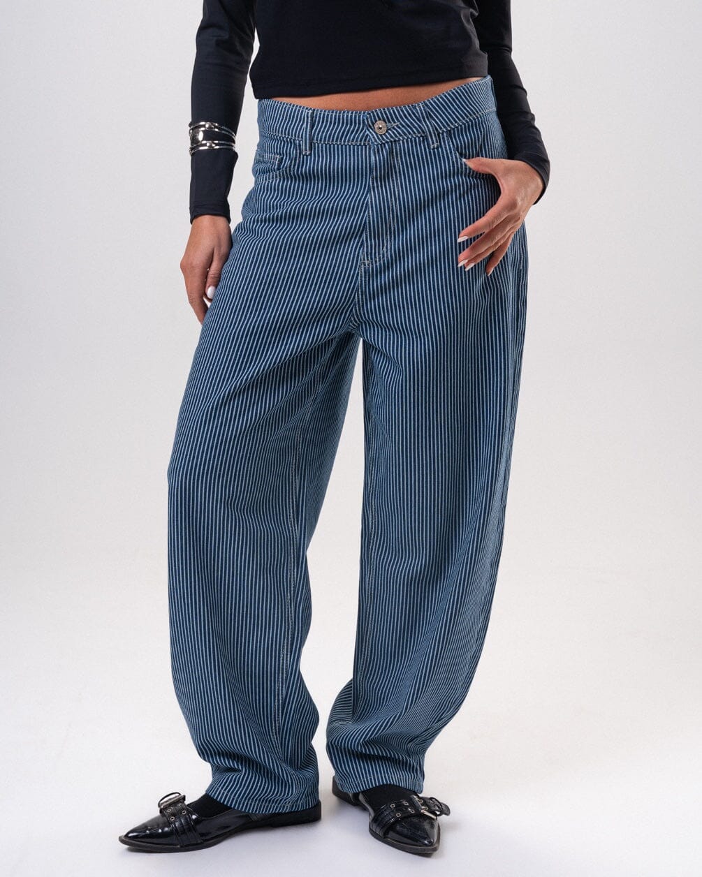 Female Navy Blue Barrel Fit Cropped Pants Pants IN YOUR SHOE 38 