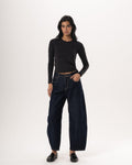 Female Navy Washed Barrel Fit Jeans