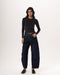 Female Navy Washed Barrel Fit Jeans