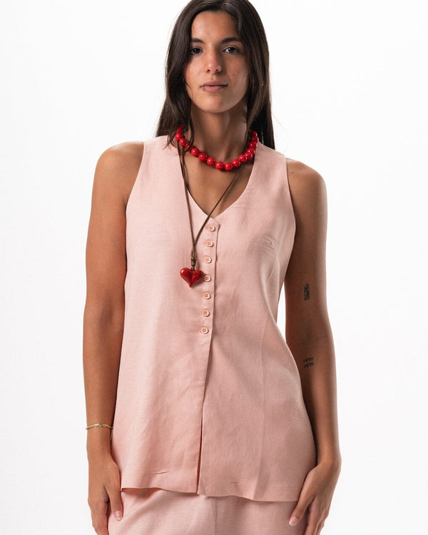 Female Pink Oversized Linen Vest