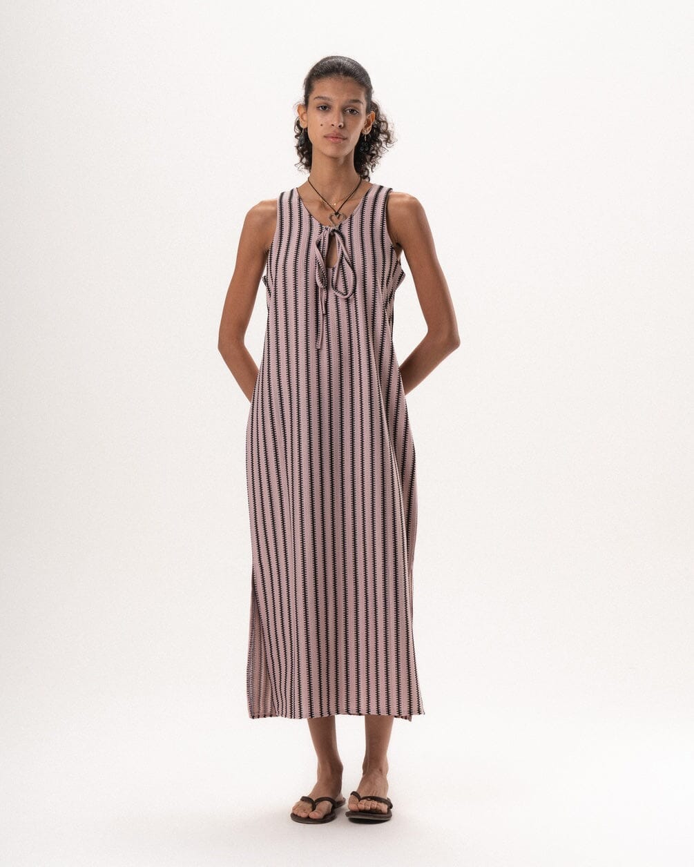 Female Pink Vertical Striped Knit Dress Knit Dress IN YOUR SHOE S 