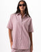 Female Red Striped Oversized Short Sleeve Shirt
