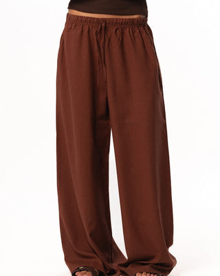 Female Reddish Brown Super Oversized Linen Pants Linen Pants IN YOUR SHOE M 