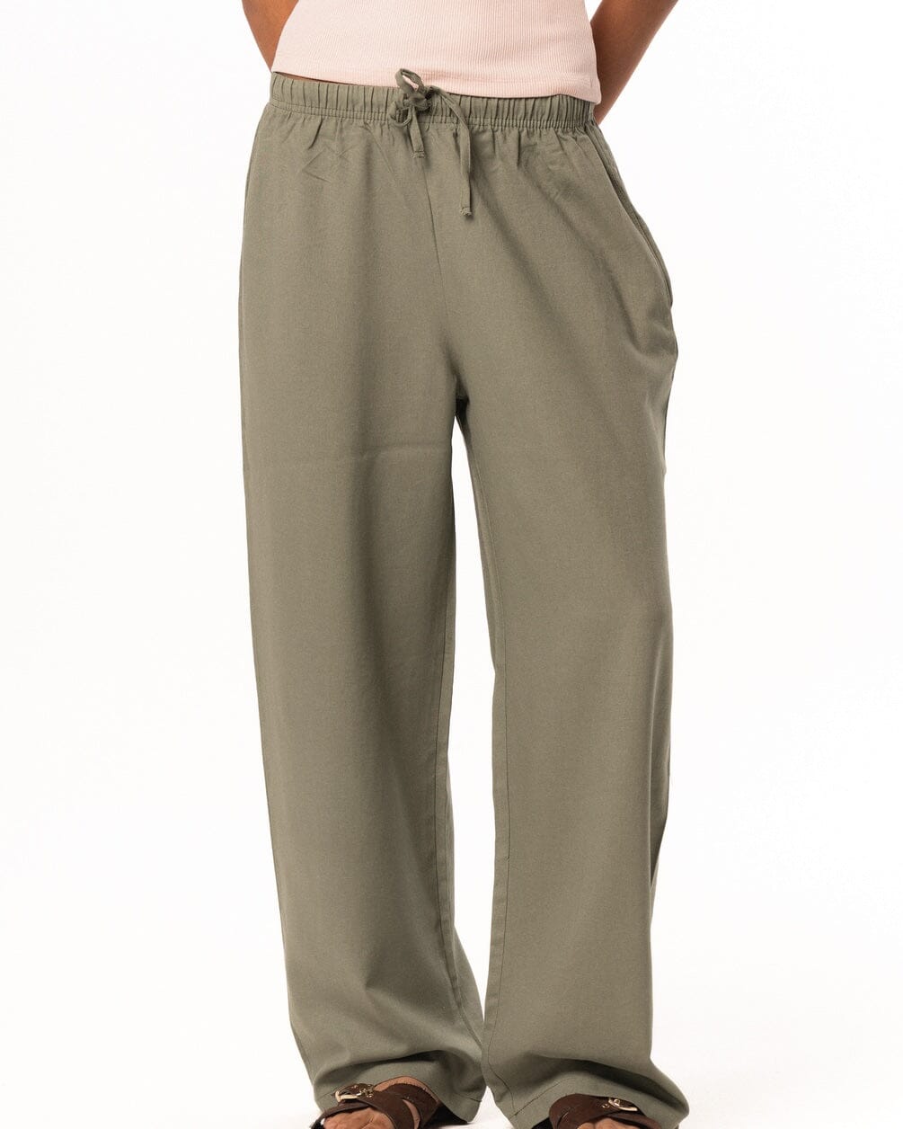 Female Sage Green Linen Wide Leg Pants Linen Pants IN YOUR SHOE M 
