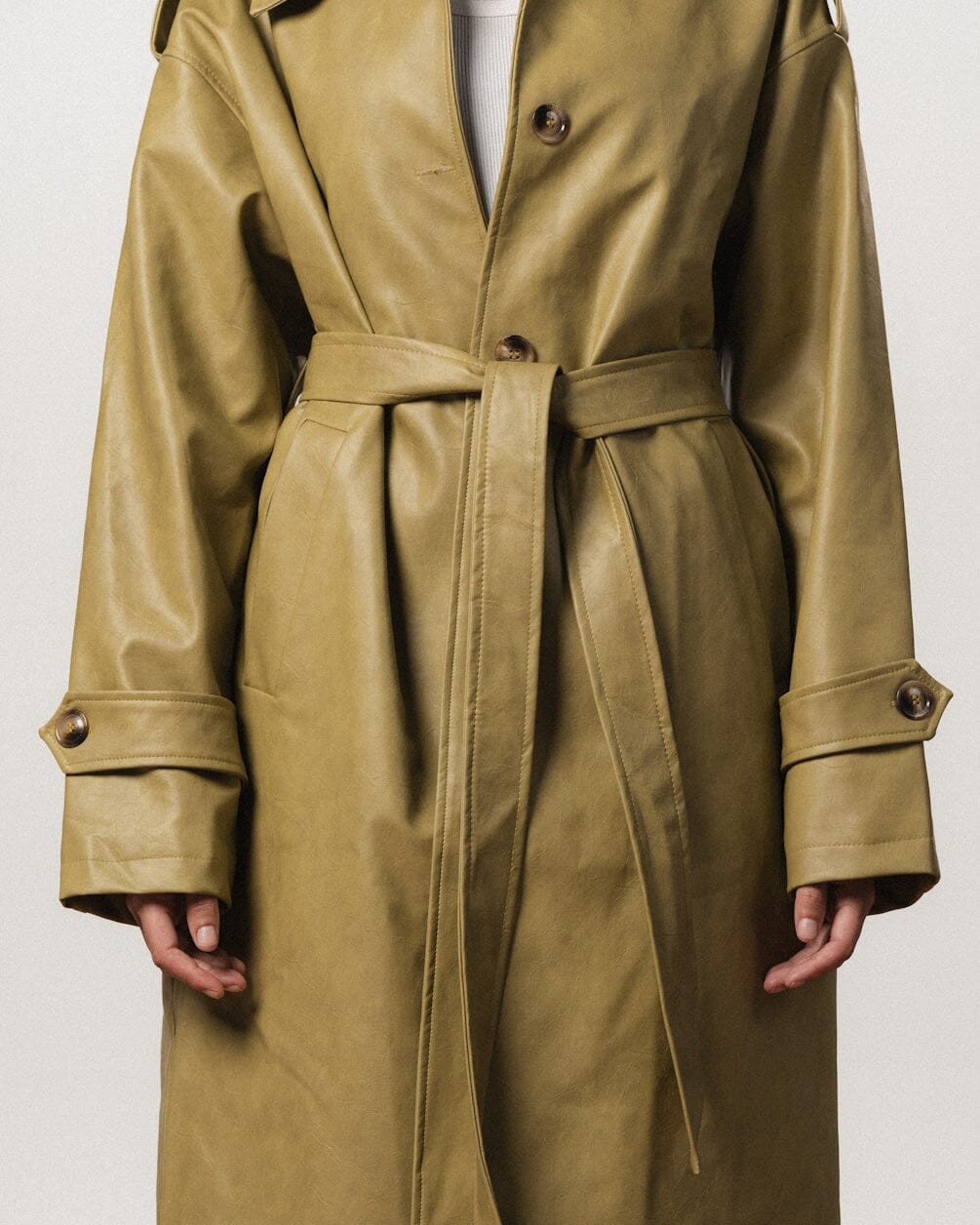 Female Sage Green Oversized Leather Coat Coats IN YOUR SHOE XL 