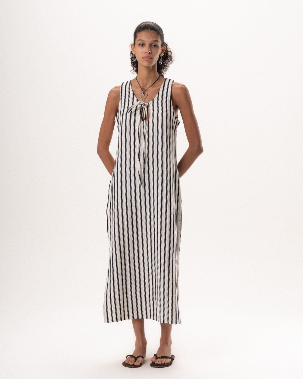 Female White Vertical Striped Knit Dress Knit Dress IN YOUR SHOE S 
