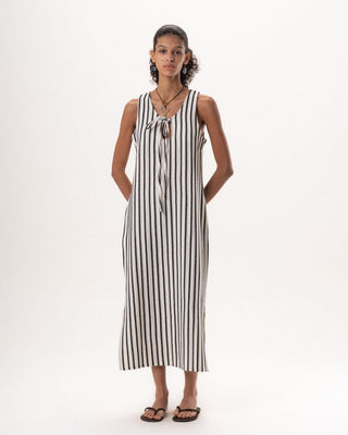 Female White Vertical Striped Knit Dress Knit Dress IN YOUR SHOE S 