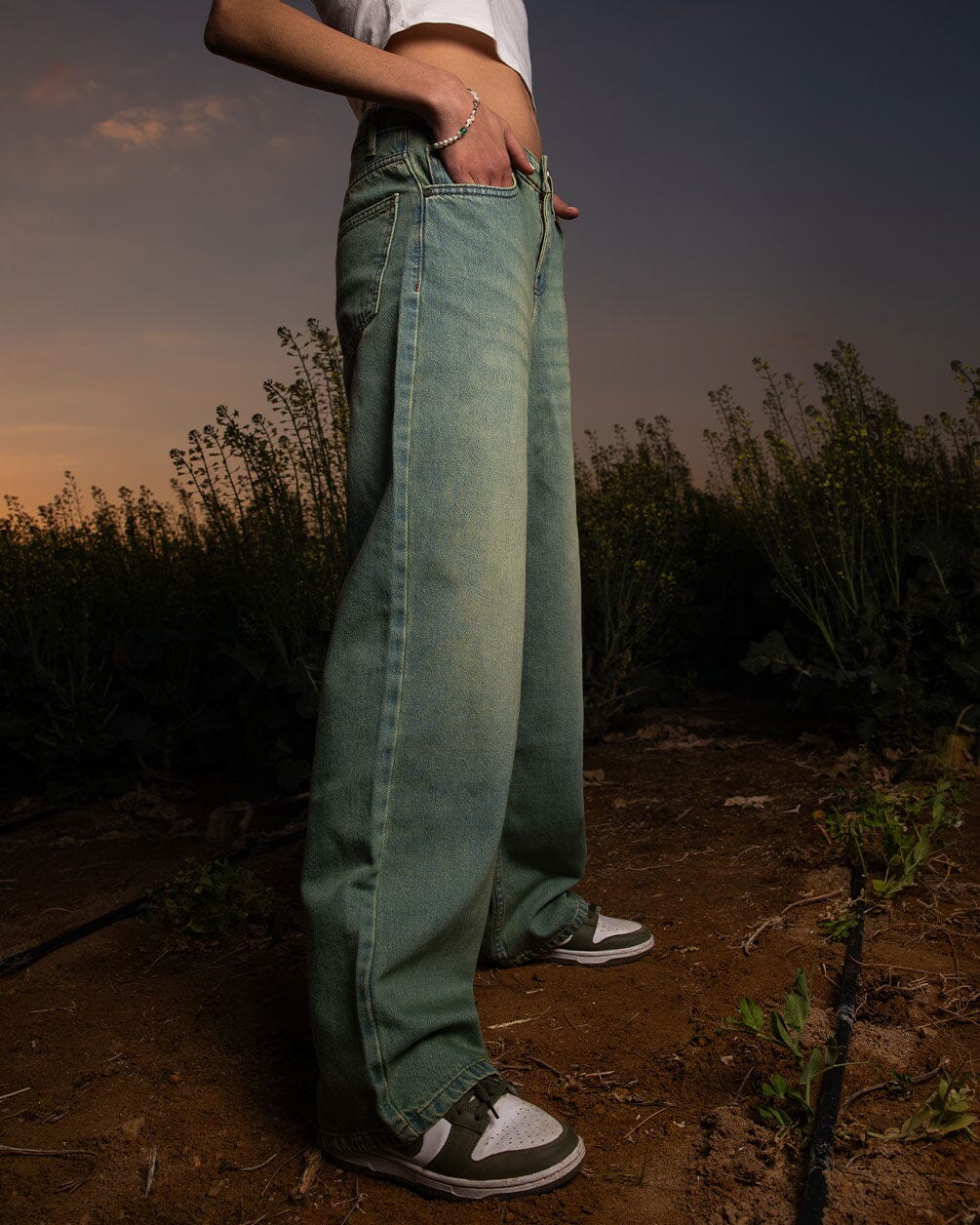 Female Wide-leg Yellow Tint Washed Jeans IN YOUR SHOE