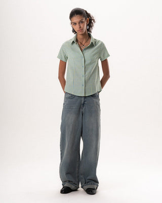 Female Yellow Plaid Fitted Shirt Fitted Shirts IN YOUR SHOE S 