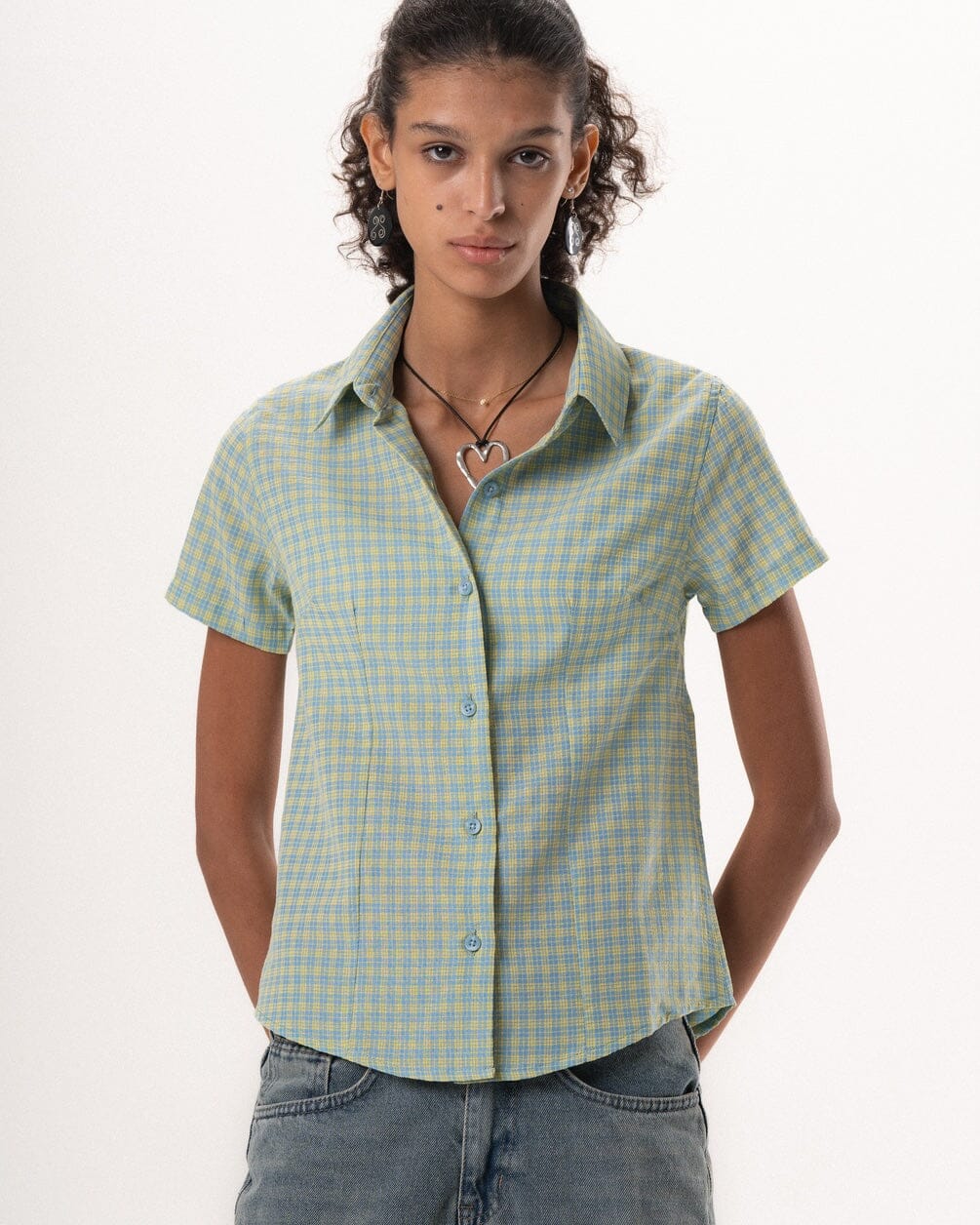 Female Yellow Plaid Fitted Shirt Fitted Shirts IN YOUR SHOE M 