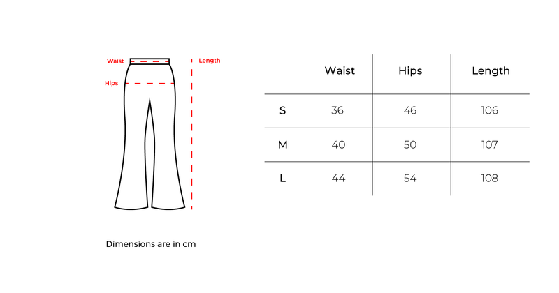 Brown Flare Pants size chart