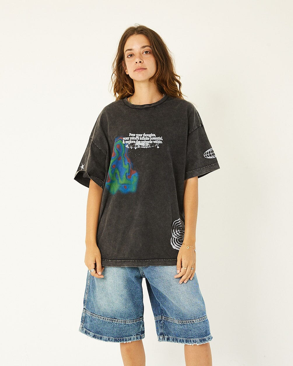 Free Your Thoughts Acid Washed Oversized Tee Washed Oversized Tee IN YOUR SHOE S 