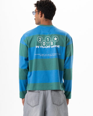 Green & Blue Striped Daydreamer Boxy Long Sleeves Long Sleeves IN YOUR SHOE M 