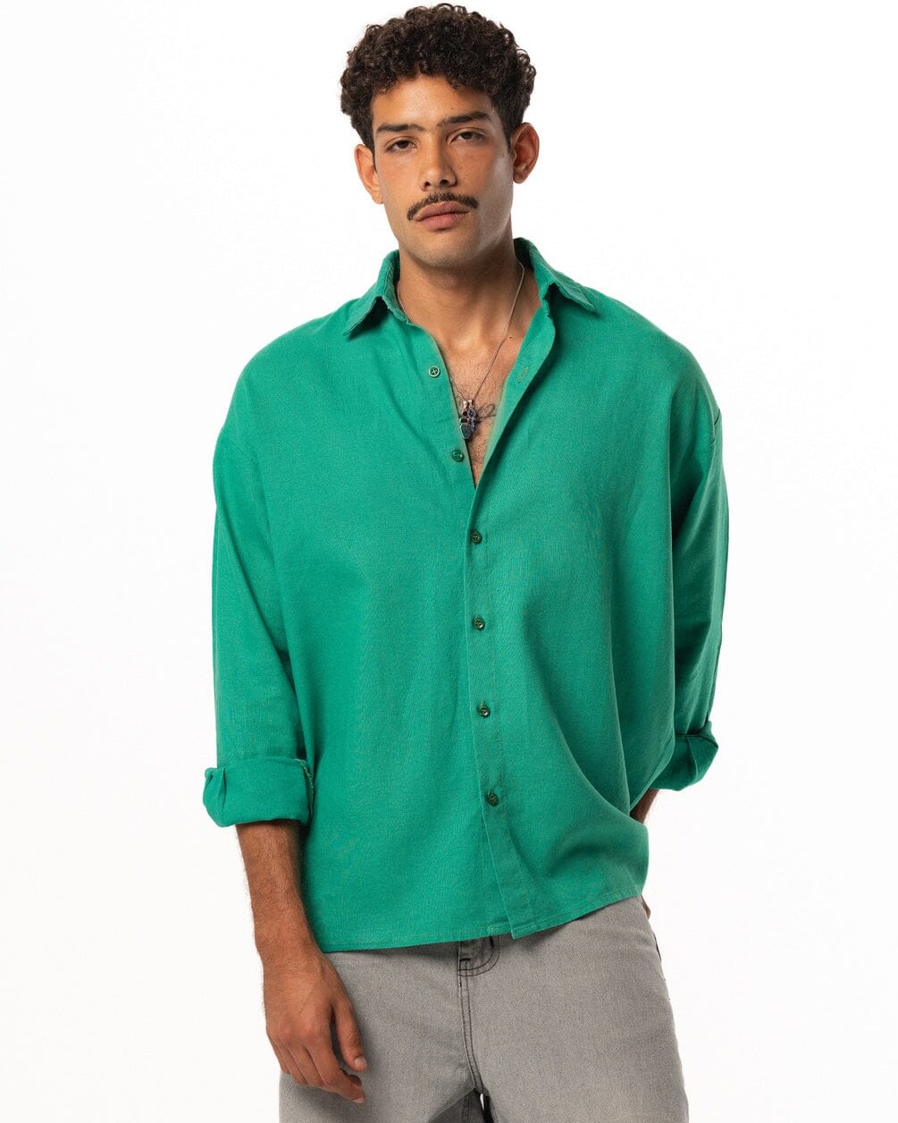 Green Boyfriend Linen Shirt Boyfriend Shirt IN YOUR SHOE M 