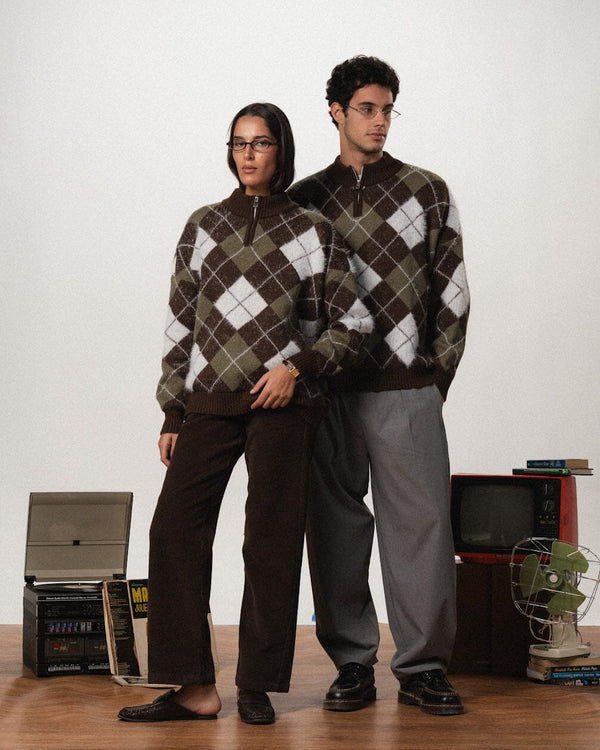 Green & Brown Boxy Knit Sweater