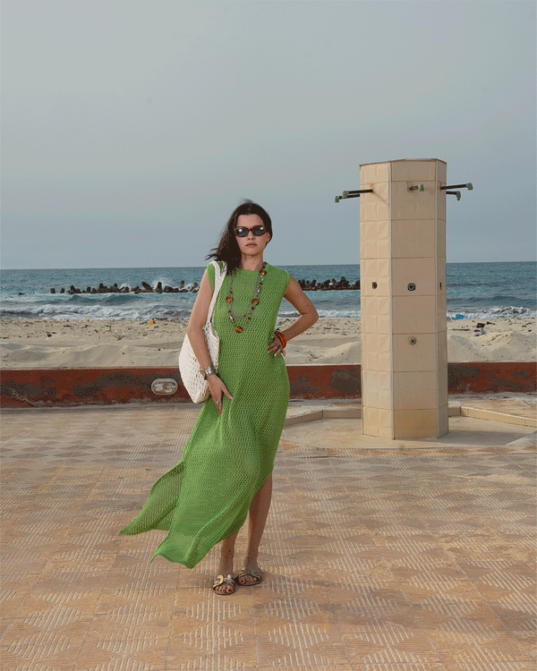 Green Crochet Fishnet Dress