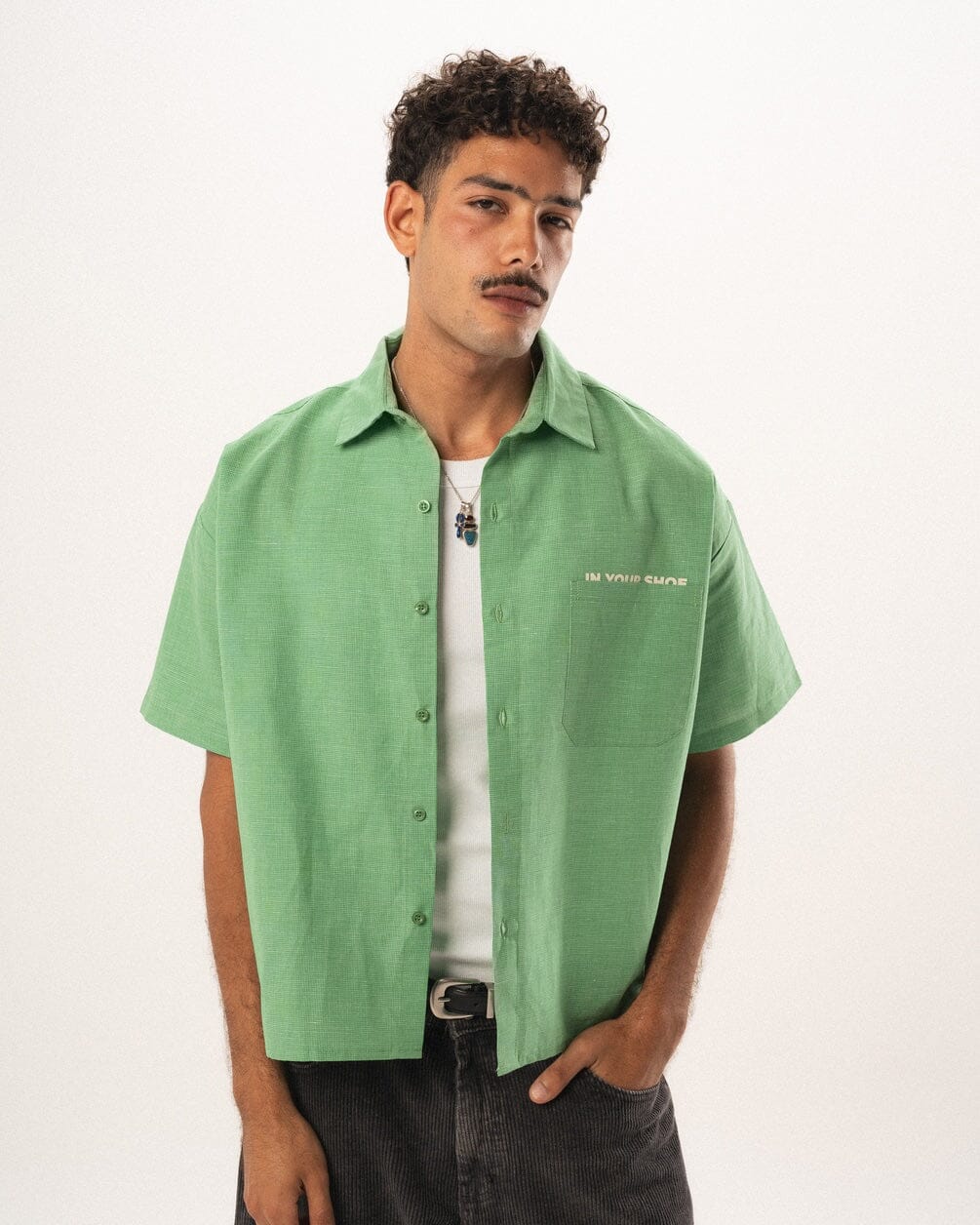 Green Grid Boxy Linen Shirt Boxy Linen Shirts IN YOUR SHOE M 