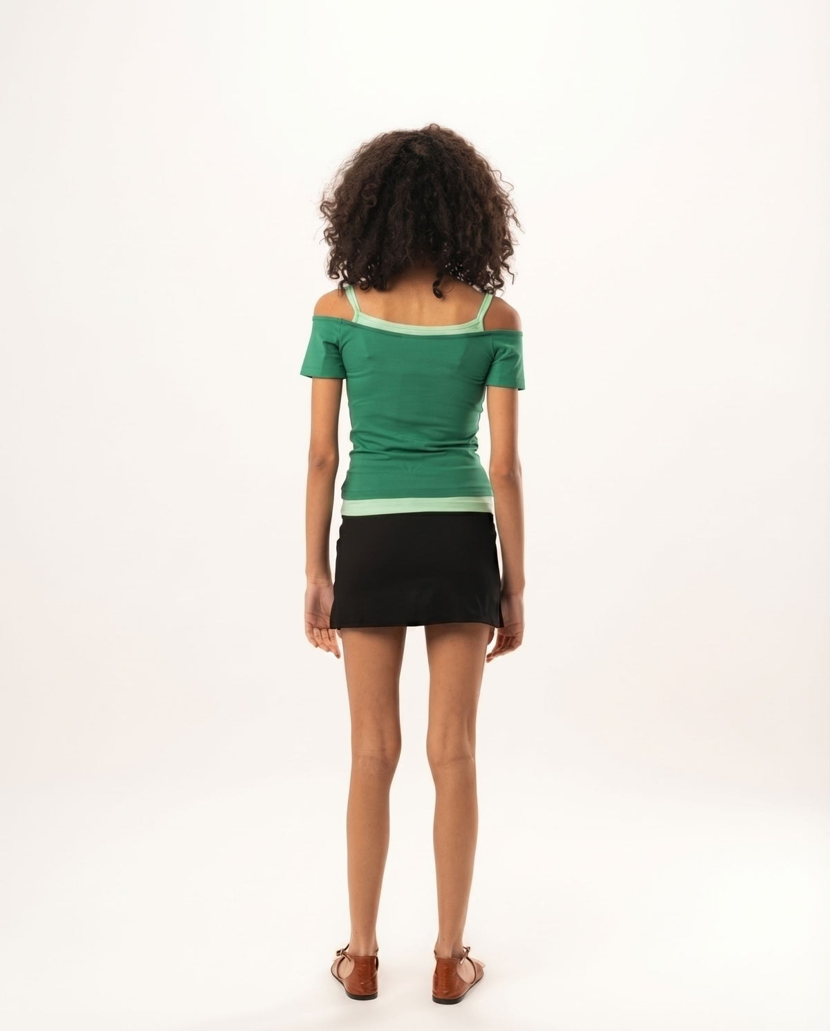 Green Off Shoulder Double Layered Top Tops IN YOUR SHOE L 