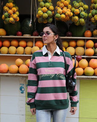 Green & Pink Striped Oversized Rugby Polo Polo T-Shirts IN YOUR SHOE S 