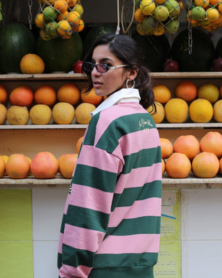 Green & Pink Striped Oversized Rugby Polo Polo T-Shirts IN YOUR SHOE L 