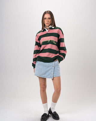 Green & Pink Striped Statement Oversized Rugby Polo Polo T-Shirts IN YOUR SHOE XL 