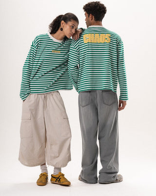 Green Striped Long Sleeve Boxy Tee Boxy Long Sleeves IN YOUR SHOE S 