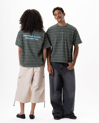 Green Washed Striped Boxy Tee Printed Boxy Tee IN YOUR SHOE S 