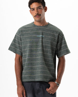 Green Washed Striped Boxy Tee Printed Boxy Tee IN YOUR SHOE M 
